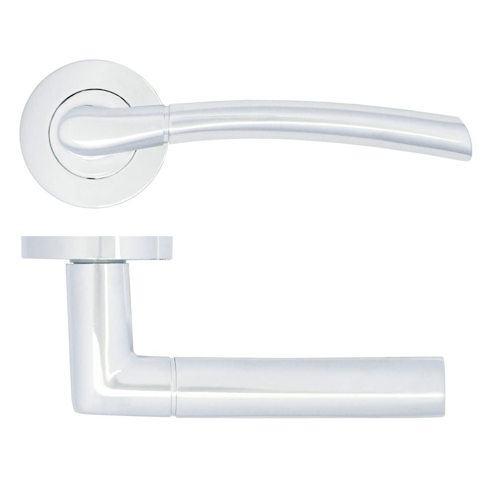 High quality image of the STANZA - Andorra Lever on Rose - Polished Chrome | Sku. zpa100-cp | available to order from Trade Door Handles.