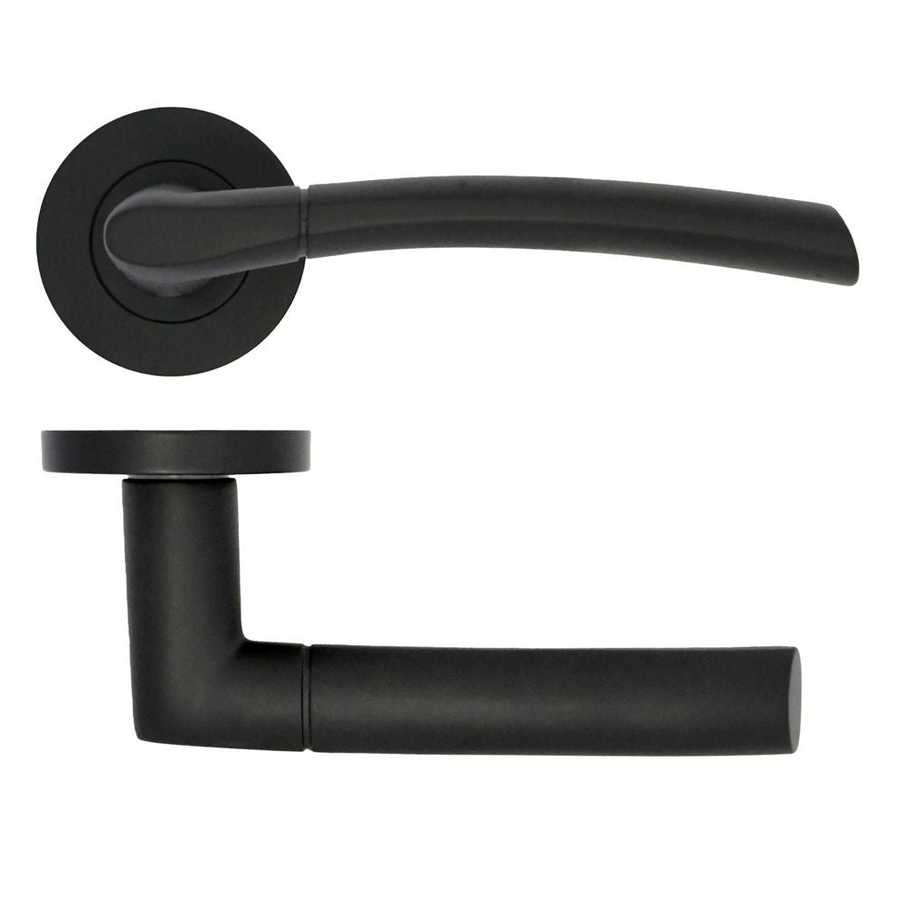 High quality image of the STANZA - Andorra Lever on Rose - Black | Sku. zpa100-mb | available to order from Trade Door Handles.