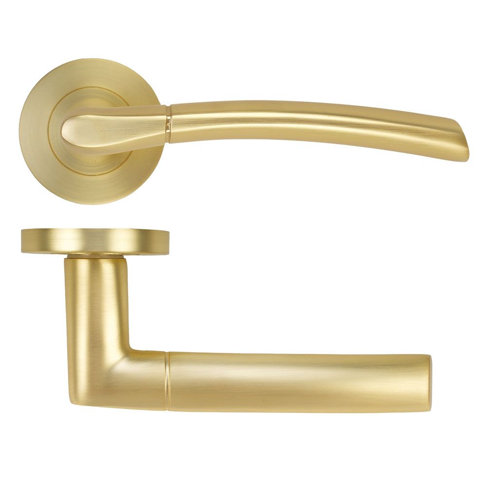 High quality image of the STANZA - Andorra Lever on Rose - Satin Brass | Sku. ZPA100-SB | available to order from Trade Door Handles.