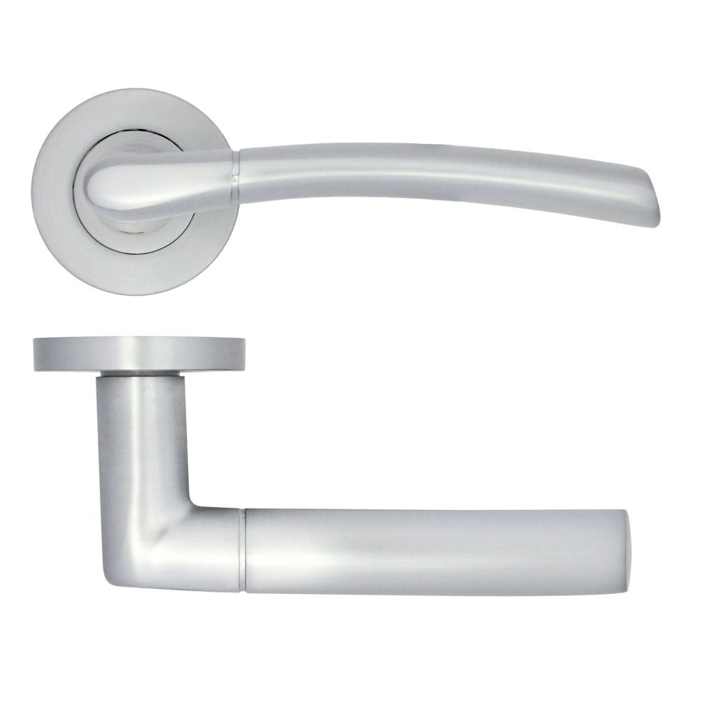 High quality image of the STANZA - Andorra Lever on Rose - Satin Chrome | Sku. zpa100-sc | available to order from Trade Door Handles.