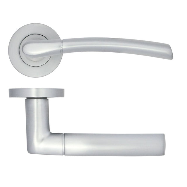 High quality image of the STANZA - Andorra Lever on Rose - Satin Chrome | Sku. zpa100-sc | available to order from Trade Door Handles.