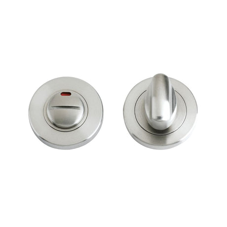 High quality image of the Zoo Hardware - Turn and Release c/w Indicator complete with escutcheons and 5mm spindle 50mm dia - Stain Stainless Steel | Sku. zps004iss | available to order from Trade Door Handles.
