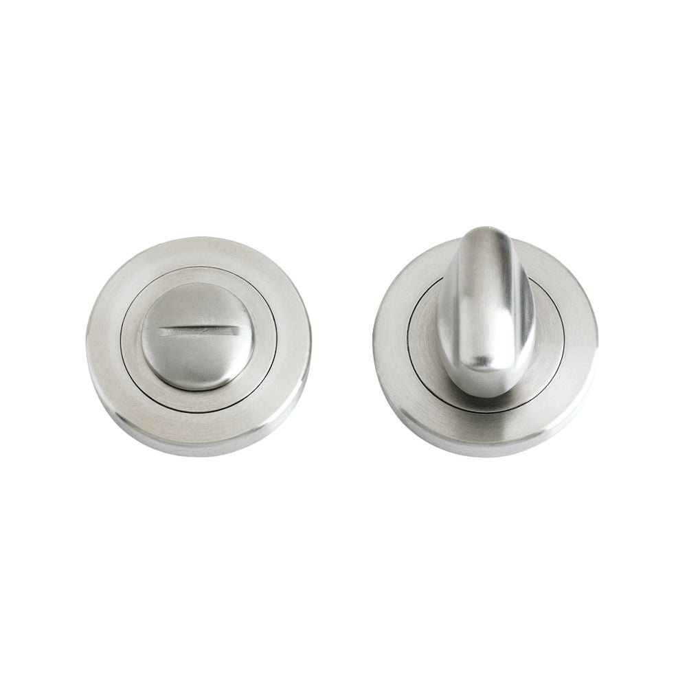 High quality image of the Zoo Hardware - Turn and Release complete with escutcheons and 5mm spindle 50mm dia - Stain Stainless Steel | Sku. zps004ss | available to order from Trade Door Handles.