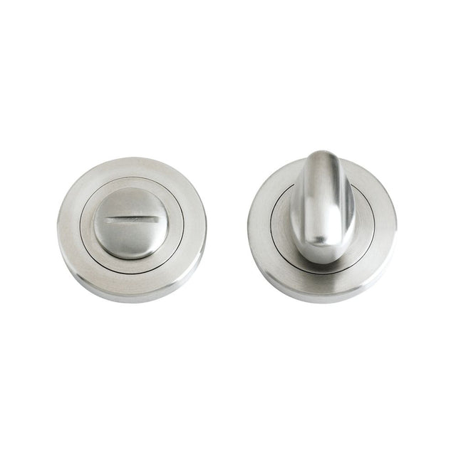 High quality image of the Zoo Hardware - Turn and Release complete with escutcheons and 5mm spindle 50mm dia - Stain Stainless Steel | Sku. zps004ss | available to order from Trade Door Handles.