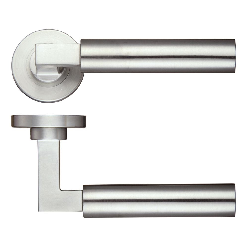 High quality image of the Zoo Hardware - Orion Lever on Round Rose - Stain Stainless Steel | Sku. zps110ss | available to order from Trade Door Handles.