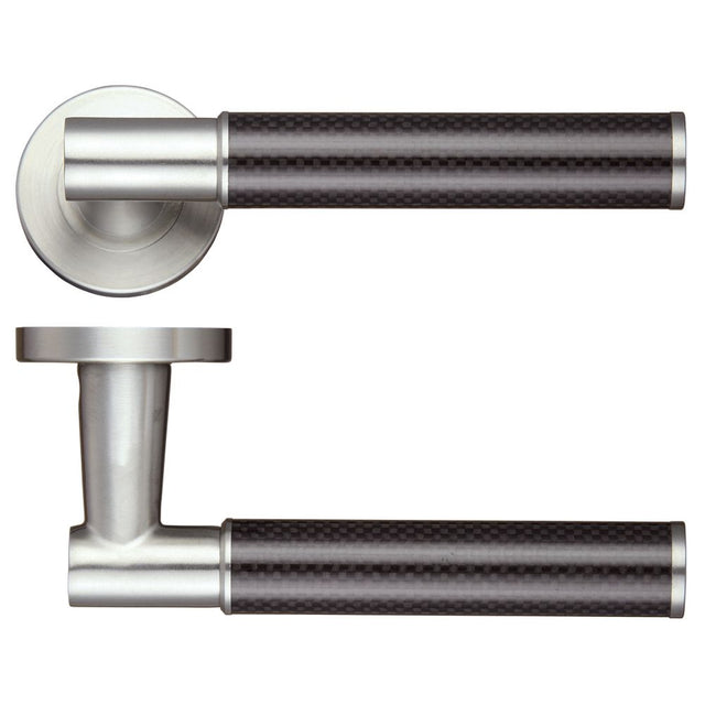 High quality image of the Zoo Hardware - Eros Lever - Screw On Rose - 140mm x 65mm - Carbon Fibre - Stain Stainless Steel | Sku. zps130ss | available to order from Trade Door Handles.