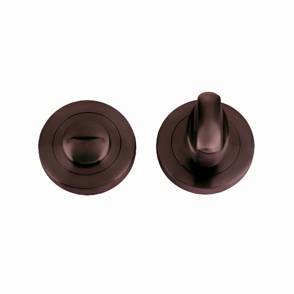 High quality image of the STANZA - Turn and Release complete with Escutcheons and 5mm spindle 50mm dia - Bronze | Sku. zpz004-etb | available to order from Trade Door Handles.