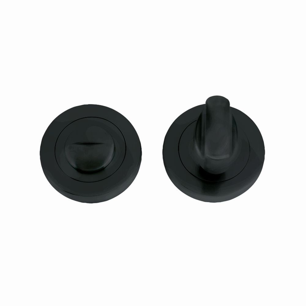 High quality image of the STANZA - Turn and Release complete with Escutcheons and 5mm spindle 50mm dia - Black | Sku. zpz004-omb | available to order from Trade Door Handles.