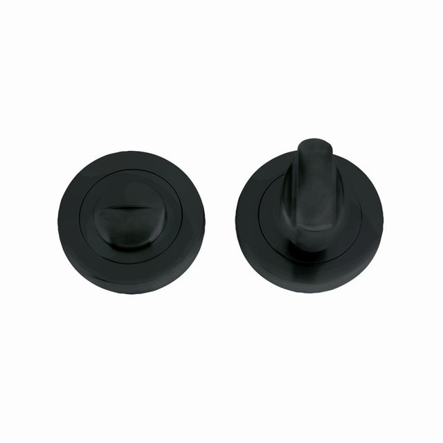 High quality image of the STANZA - Turn and Release complete with Escutcheons and 5mm spindle 50mm dia - Black | Sku. zpz004-omb | available to order from Trade Door Handles.