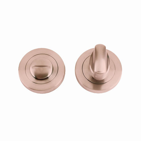 High quality image of the STANZA - Turn and Release complete with Escutcheons and 5mm spindle 50mm dia - Tuscan Rose Gold | Sku. zpz004-trg | available to order from Trade Door Handles.