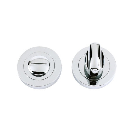 High quality image of the STANZA - Turn and Release complete with Escutcheons and 5mm spindle 50mm dia - Polished Chrome | Sku. zpz004cp | available to order from Trade Door Handles.