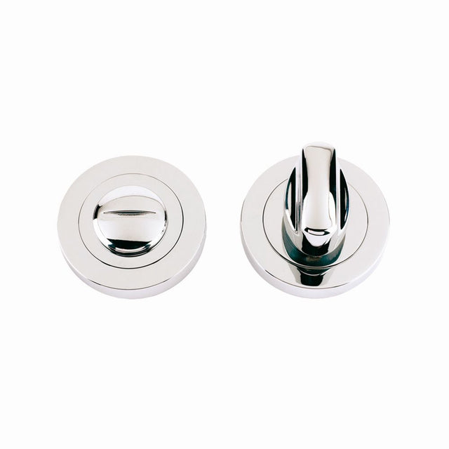 High quality image of the STANZA - Turn and Release complete with Escutcheons and 5mm spindle 50mm dia - Polished Nickel | Sku. zpz004pn | available to order from Trade Door Handles.