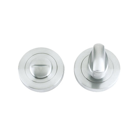 High quality image of the STANZA - Turn and Release complete with Escutcheons and 5mm spindle 50mm dia - Satin Chrome | Sku. zpz004sc | available to order from Trade Door Handles.