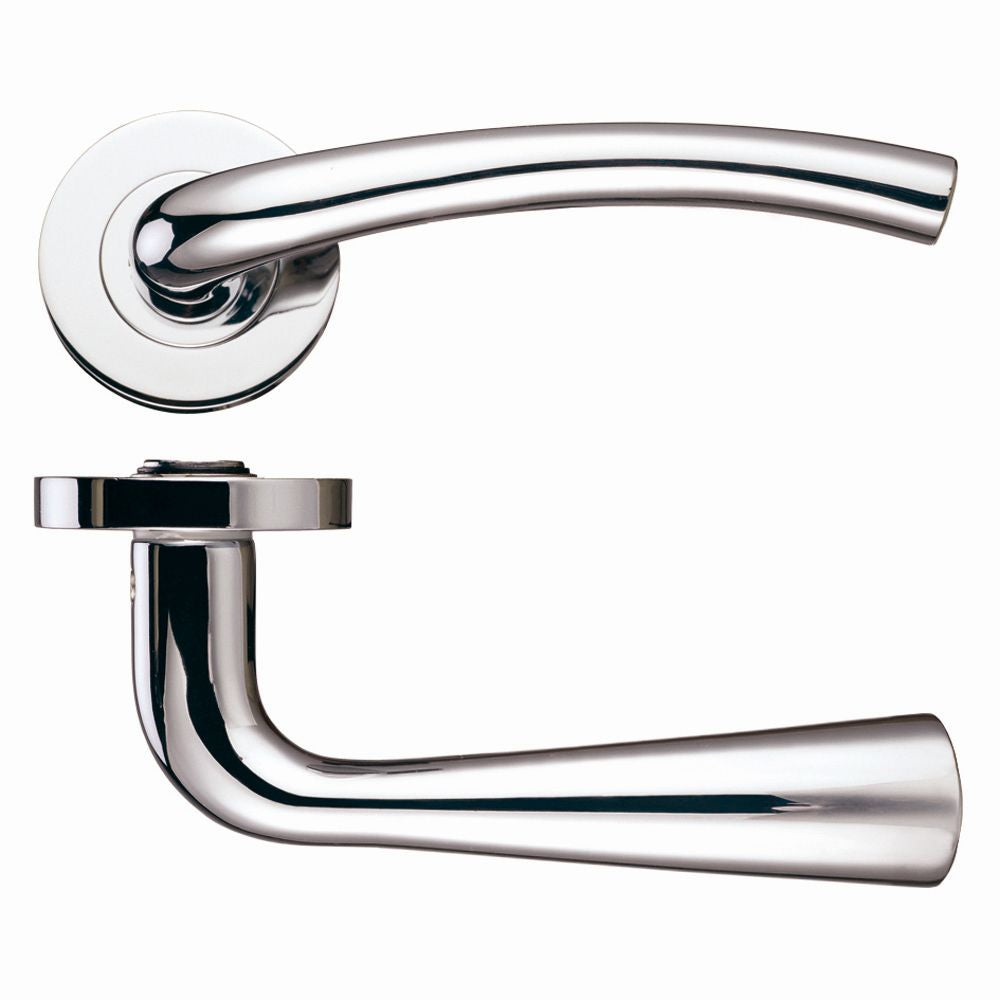 High quality image of the STANZA - Assisi Lever - Screw On Rose 130mm x 65mm - Polished Nickel | Sku. zpz010pn | available to order from Trade Door Handles.