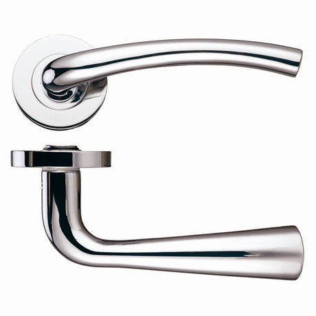 High quality image of the STANZA - Assisi Lever - Screw On Rose 130mm x 65mm - Polished Nickel | Sku. zpz010pn | available to order from Trade Door Handles.