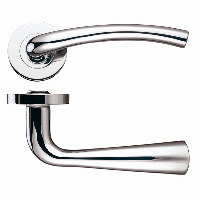 High quality image of the STANZA - Assisi Lever - Screw On Rose 130mm x 65mm - Polished Nickel | Sku. zpz010pn | available to order from Trade Door Handles.