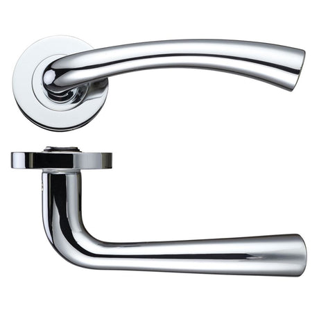 High quality image of the STANZA - Florence Lever - Screw On Rose 130mm x 65mm - Polished Chrome | Sku. zpz020cp | available to order from Trade Door Handles.