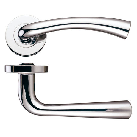 High quality image of the STANZA - Florence Lever - Screw On Rose 130mm x 65mm - Polished Nickel | Sku. zpz020pn | available to order from Trade Door Handles.