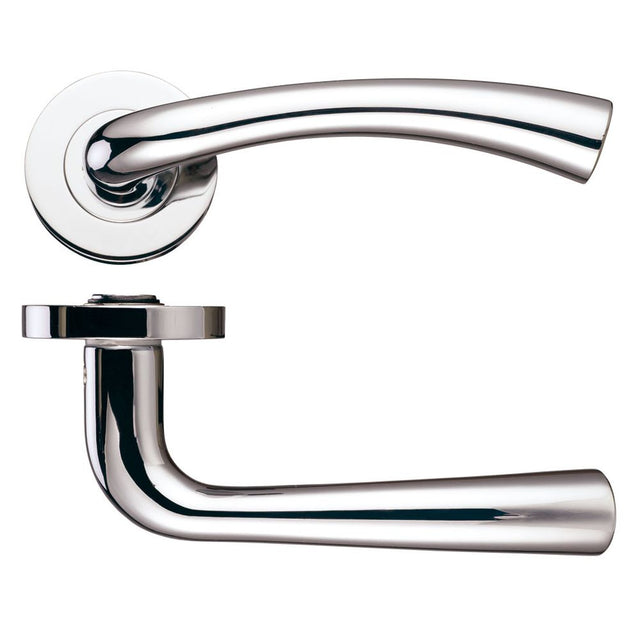 High quality image of the STANZA - Florence Lever - Screw On Rose 130mm x 65mm - Polished Nickel | Sku. zpz020pn | available to order from Trade Door Handles.