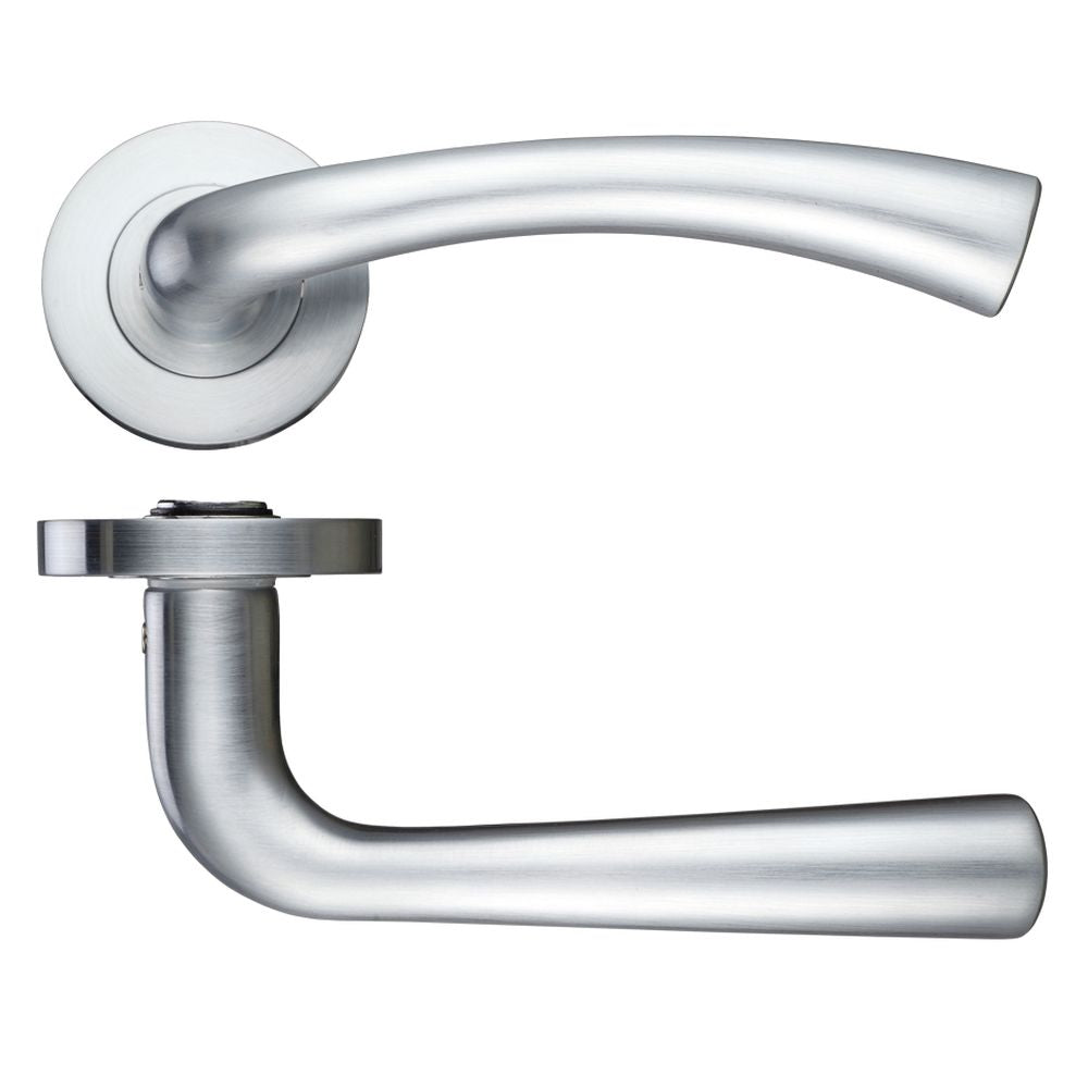 High quality image of the STANZA - Florence Lever - Screw On Rose 130mm x 65mm - Satin Chrome | Sku. zpz020sc | available to order from Trade Door Handles.