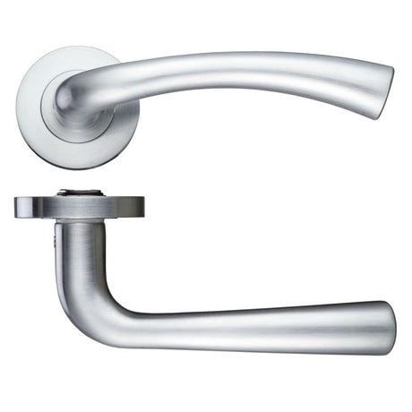 High quality image of the STANZA - Florence Lever - Screw On Rose 130mm x 65mm - Satin Chrome | Sku. zpz020sc | available to order from Trade Door Handles.