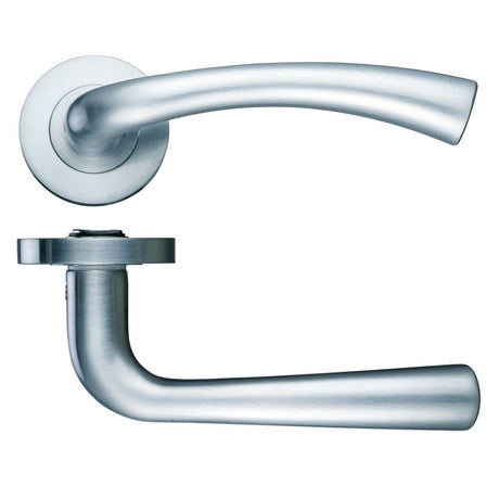 High quality image of the STANZA - Florence Lever - Screw On Rose 130mm x 65mm - Satin Nickel | Sku. zpz020sn | available to order from Trade Door Handles.