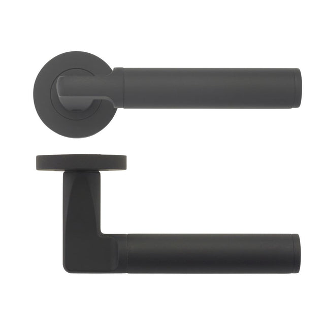 High quality image of the STANZA - Milan Lever - Screw on Rose - Black | Sku. zpz030-omb | available to order from Trade Door Handles.