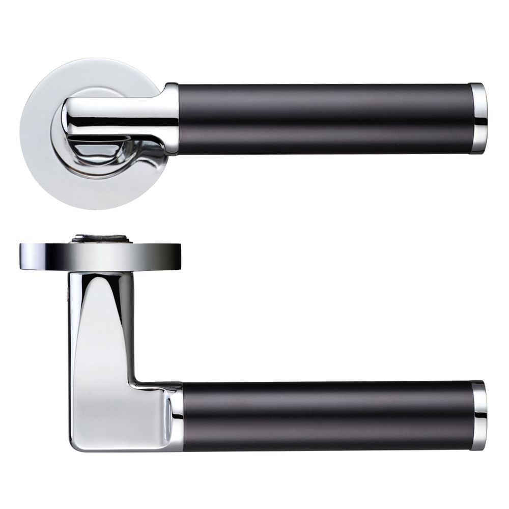 High quality image of the STANZA - Milan Lever - Screw On Rose - Dual Finish - Black | Sku. zpz030cpmb | available to order from Trade Door Handles.