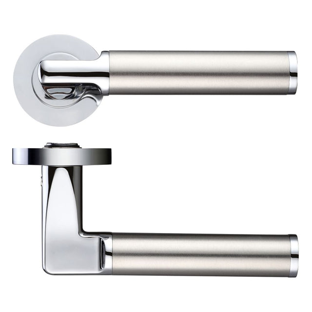 High quality image of the STANZA - Milan Lever - Screw On Rose - Dual - Polished Stainless Steel | Sku. zpz030cpss | available to order from Trade Door Handles.
