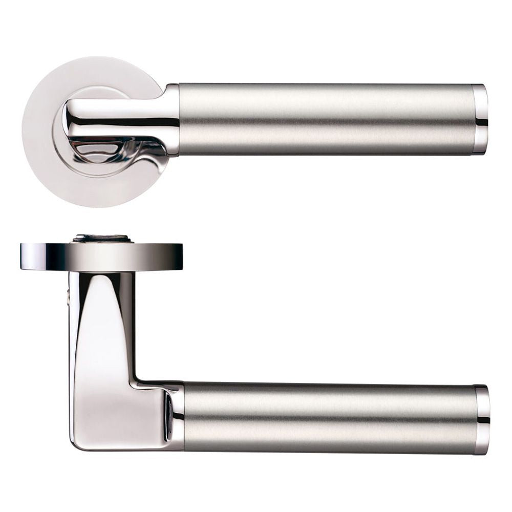 High quality image of the STANZA - Milan Lever - Screw On Rose - Dual - Stain Stainless Steel | Sku. zpz030pnss | available to order from Trade Door Handles.