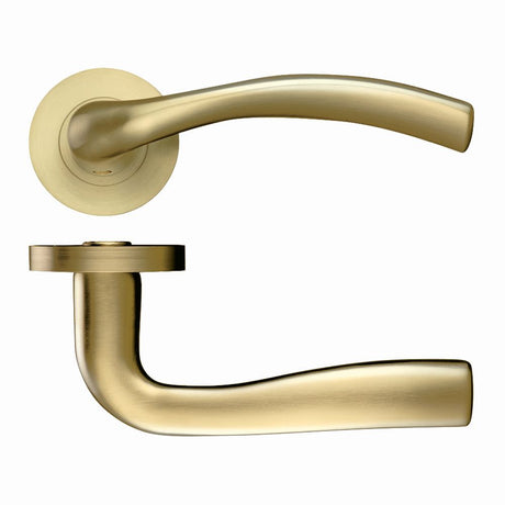 High quality image of the STANZA - Siena Lever - Screw On Rose - Favo Satin Brass | Sku. zpz050-fsb | available to order from Trade Door Handles.