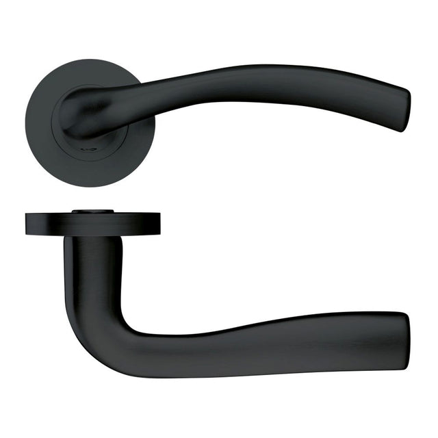 High quality image of the STANZA - Siena Lever - Screw On Rose - Oscuro Matt Black | Sku. zpz050-omb | available to order from Trade Door Handles.