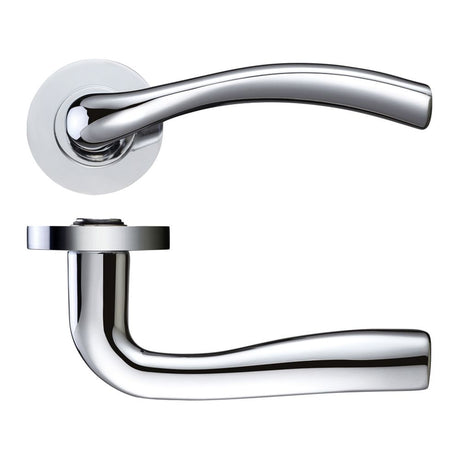 High quality image of the STANZA - Siena Lever - Screw On Rose - Polished Chrome | Sku. zpz050cp | available to order from Trade Door Handles.