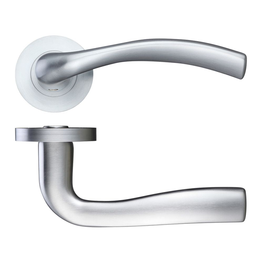 High quality image of the STANZA - Siena Lever - Screw On Rose - Satin Chrome | Sku. zpz050sc | available to order from Trade Door Handles.