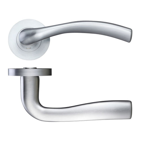 High quality image of the STANZA - Siena Lever - Screw On Rose - Satin Chrome | Sku. zpz050sc | available to order from Trade Door Handles.