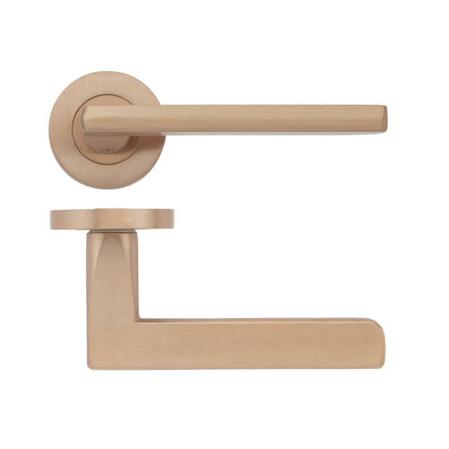 High quality image of the STANZA - Venice Lever - Screw On Rose - Tuscan Rose Gold | Sku. zpz070-trg | available to order from Trade Door Handles.