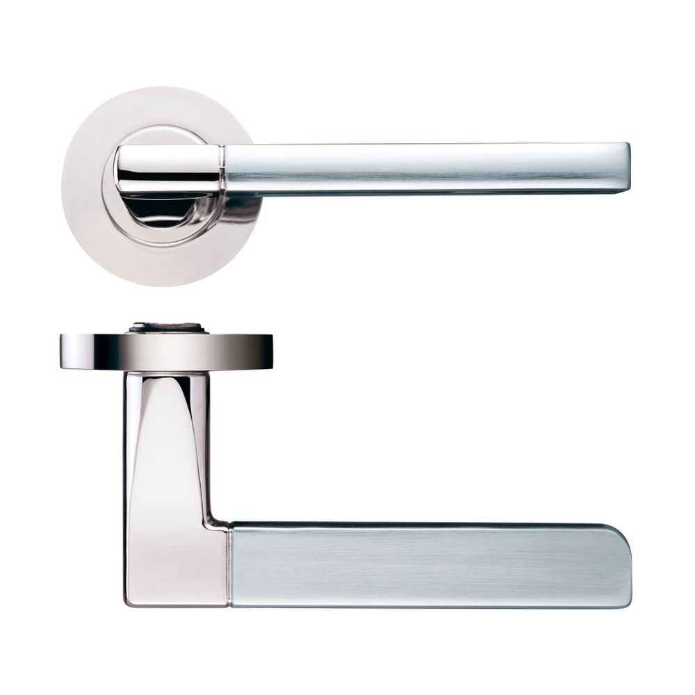High quality image of the STANZA - Venice Lever - Screw On Rose - Polished Nickel/Satin Nickel | Sku. zpz070pnsn | available to order from Trade Door Handles.