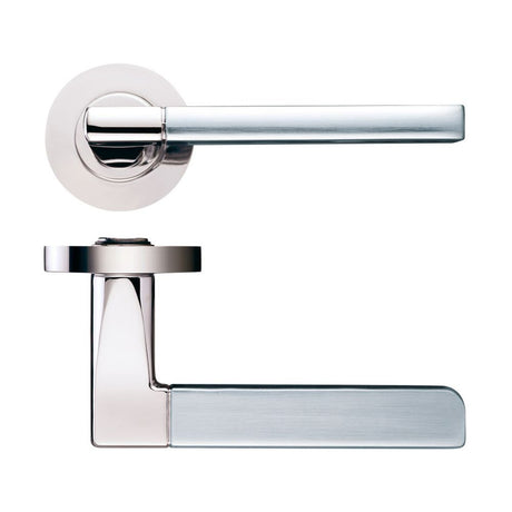 High quality image of the STANZA - Venice Lever - Screw On Rose - Polished Nickel/Satin Nickel | Sku. zpz070pnsn | available to order from Trade Door Handles.