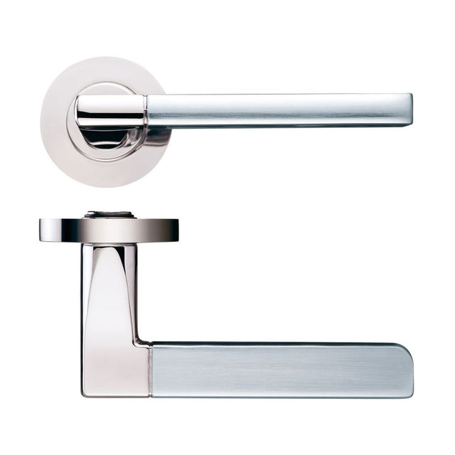 High quality image of the STANZA - Venice Lever - Screw On Rose - Polished Nickel/Satin Nickel | Sku. zpz070pnsn | available to order from Trade Door Handles.