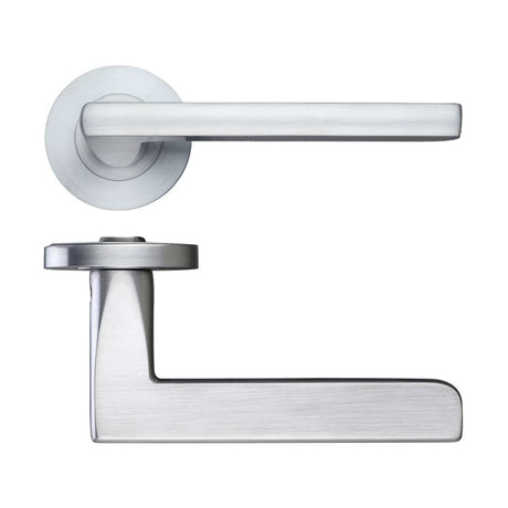 High quality image of the STANZA - Venice Lever - Screw On Rose - Satin Chrome | Sku. zpz070sc | available to order from Trade Door Handles.