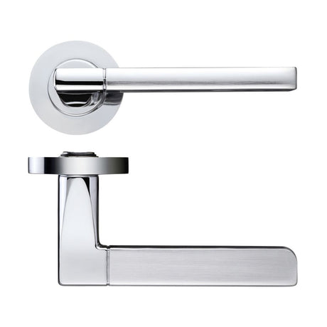 High quality image of the STANZA - Venice Lever - Screw On Rose - Satin Chrome/Polished Chrome | Sku. zpz070sccp | available to order from Trade Door Handles.