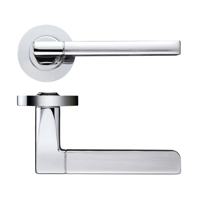 High quality image of the STANZA - Venice Lever - Screw On Rose - Satin Chrome/Polished Chrome | Sku. zpz070sccp | available to order from Trade Door Handles.
