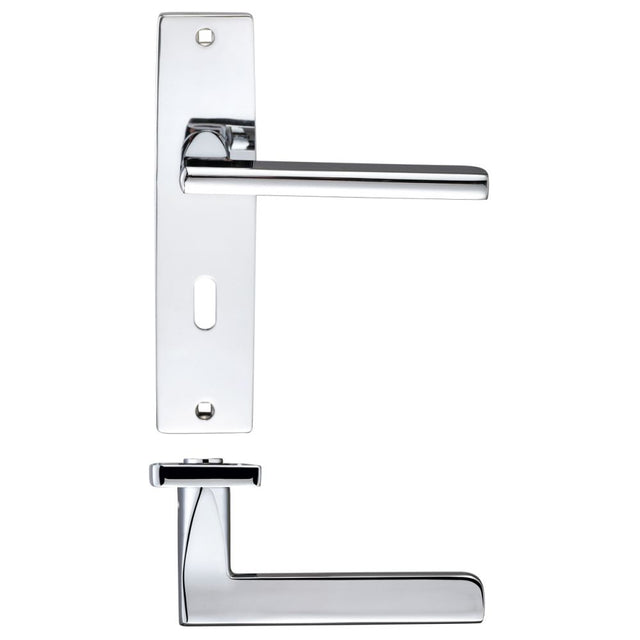 High quality image of the STANZA - Venice Lever Lock (57mm c/c) On Backplate - 180x43mm - Polished Chrome | Sku. zpz071cp | available to order from Trade Door Handles.