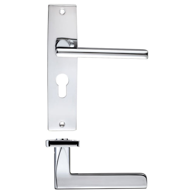 High quality image of the STANZA - Venice Lever Euro Lock (47.5mm c/c) On Backplate - 180x43mm - Polished Chrome | Sku. zpz071epcp | available to order from Trade Door Handles.