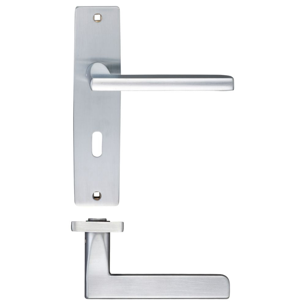 High quality image of the STANZA - Venice Lever Lock (57mm c/c) On Backplate - 180x43mm - Satin Chrome | Sku. zpz071sc | available to order from Trade Door Handles.