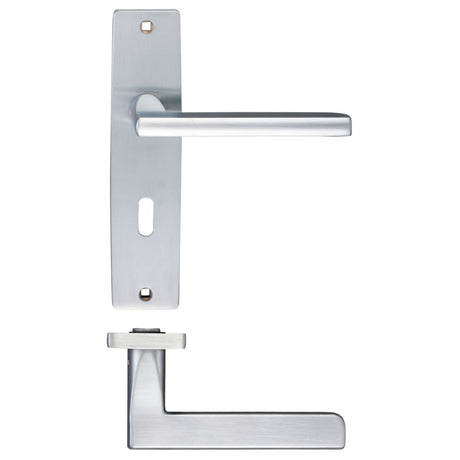 High quality image of the STANZA - Venice Lever Lock (57mm c/c) On Backplate - 180x43mm - Satin Chrome | Sku. zpz071sc | available to order from Trade Door Handles.