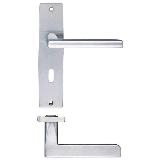 High quality image of the STANZA - Venice Lever Lock (57mm c/c) On Backplate - 180x43mm - Satin Chrome | Sku. zpz071sc | available to order from Trade Door Handles.
