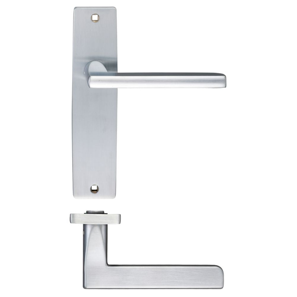 High quality image of the STANZA - Venice Lever Latch On Backplate - 180x43mm - Satin Chrome | Sku. zpz072sc | available to order from Trade Door Handles.