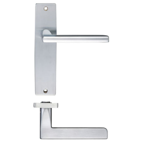 High quality image of the STANZA - Venice Lever Latch On Backplate - 180x43mm - Satin Chrome | Sku. zpz072sc | available to order from Trade Door Handles.