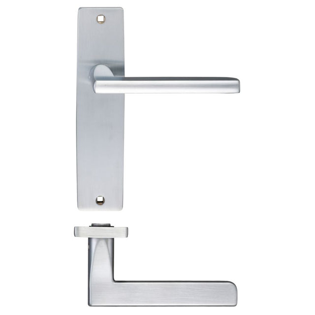 High quality image of the STANZA - Venice Lever Latch On Backplate - 180x43mm - Satin Chrome | Sku. zpz072sc | available to order from Trade Door Handles.